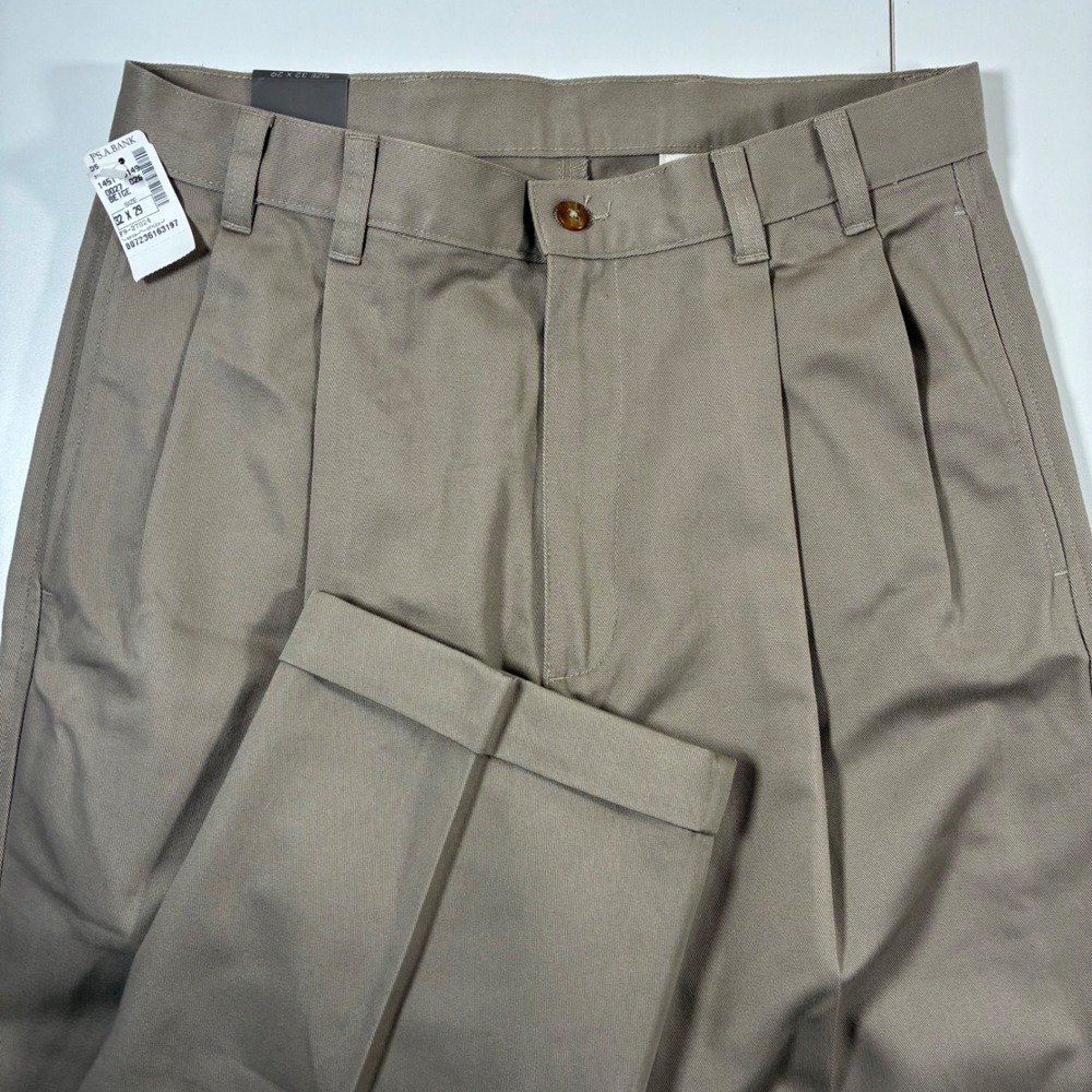 NEW Jos. A. Bank Pants Mens 32x29 Beige Wrinkle Resistant Pleated Twill Cuffed